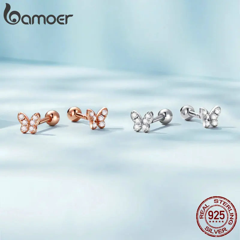 Brilliant Star and Butterfly Sterling Silver Stud Earrings