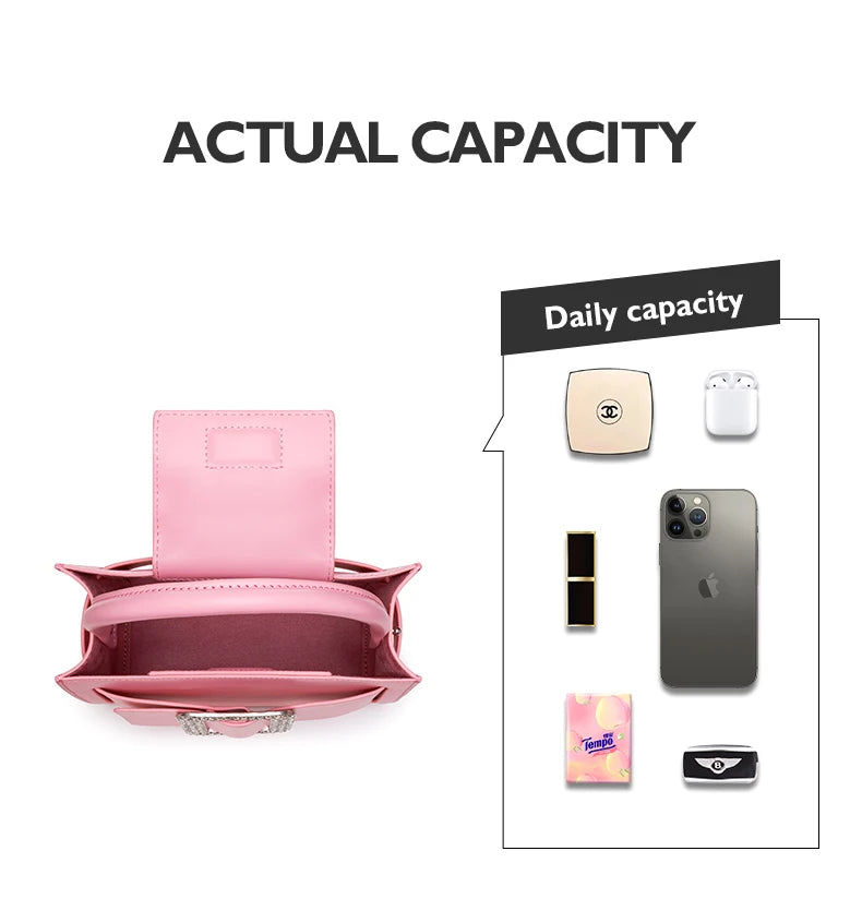 Genuine Leather Boxy Satchel – Diamond Accent Shoulder Bag