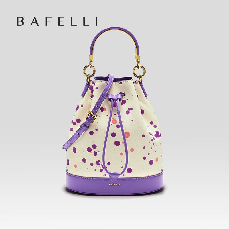 Genuine Leather Bucket Bag – Dot Pattern Drawstring