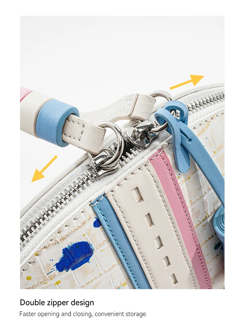Genuine Leather Clutch – Floral Patchwork with Zipper