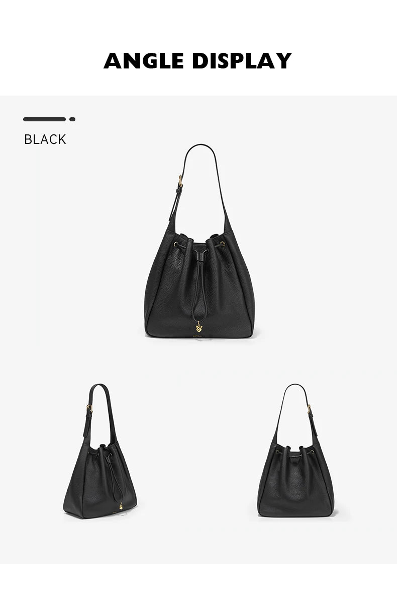 Genuine Cow Leather Hobo Bag – Soft Drawstring Everyday Style
