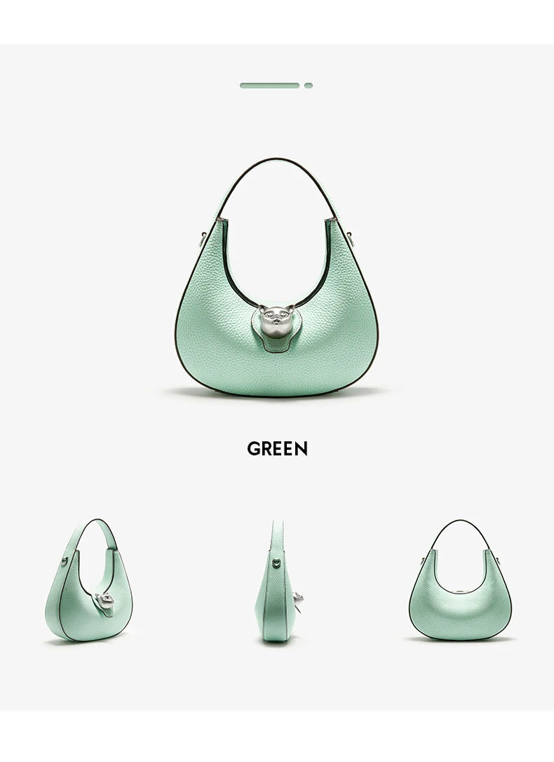 Genuine Leather Half Moon Tote – Soft Structure with Lock