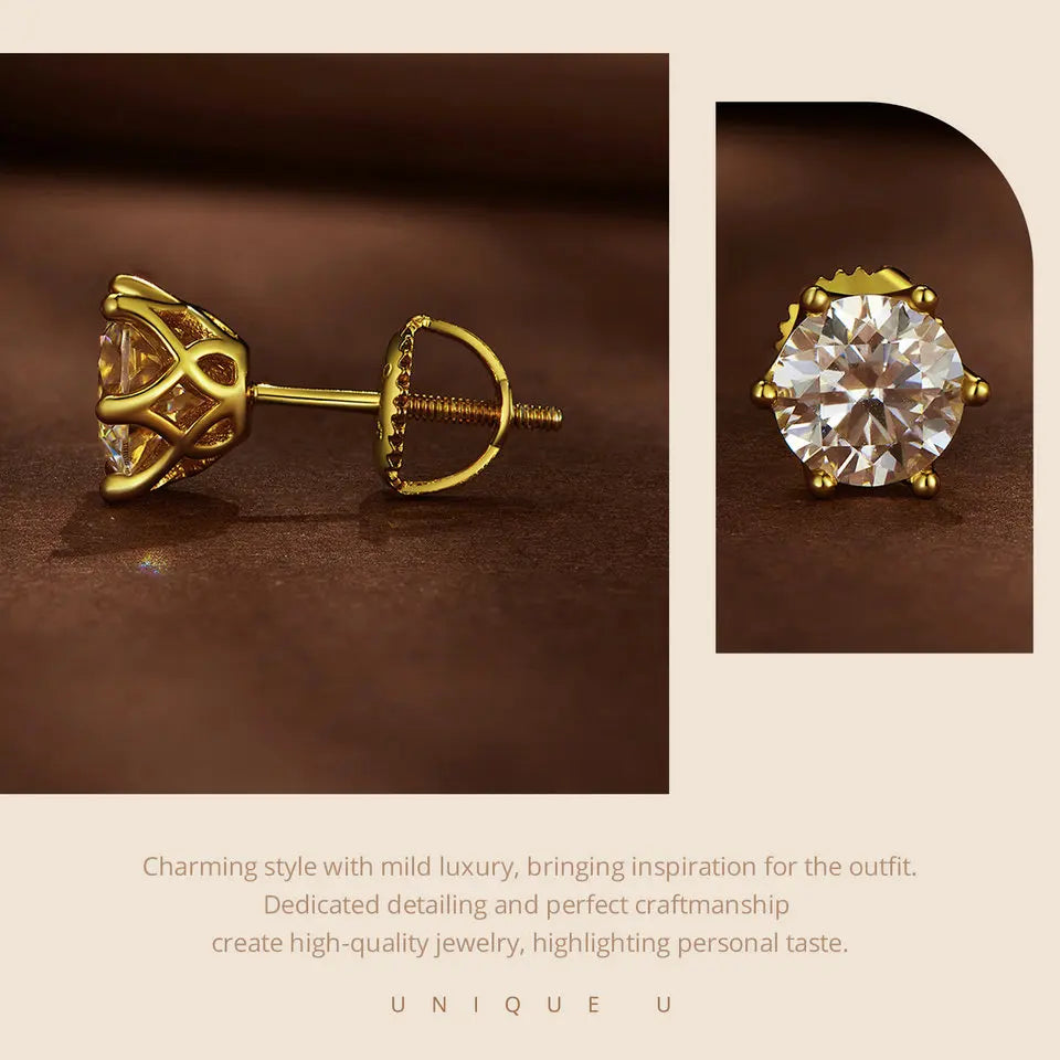 D Color Moissanite Stud Earrings – 925 Sterling Silver