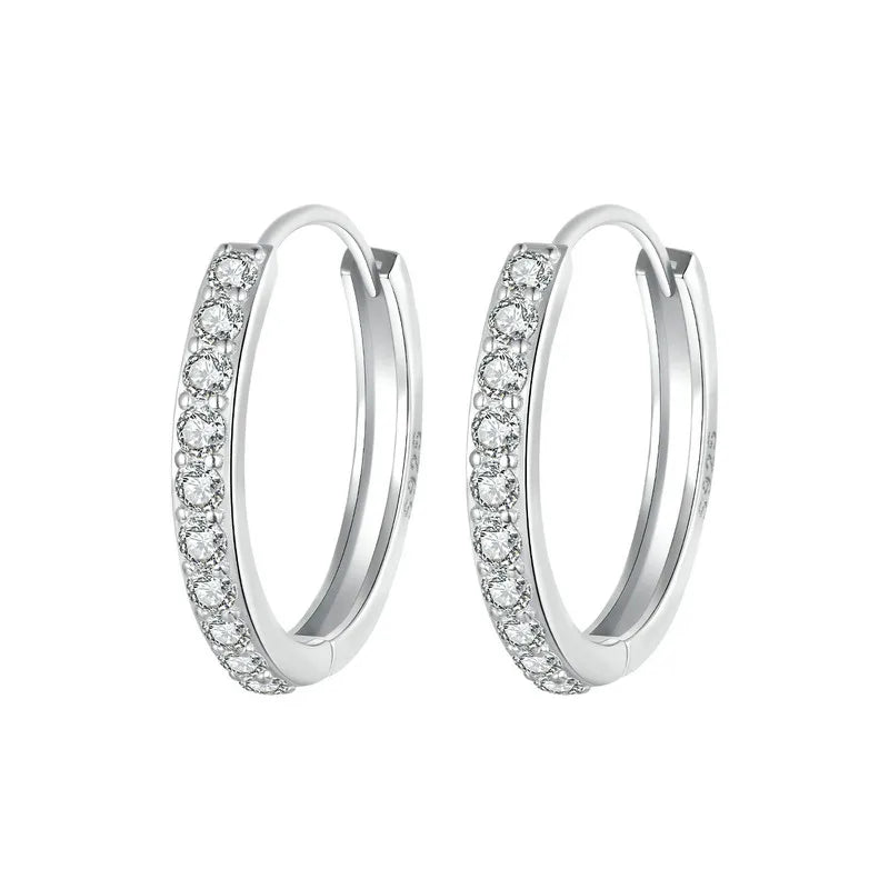 925 Sterling Silver CZ Huggie Hoop Earrings with Geometric Design