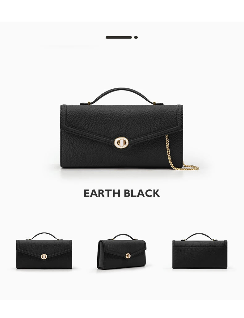 Genuine Leather Clutch Bag – Dress Style with Lock Flap