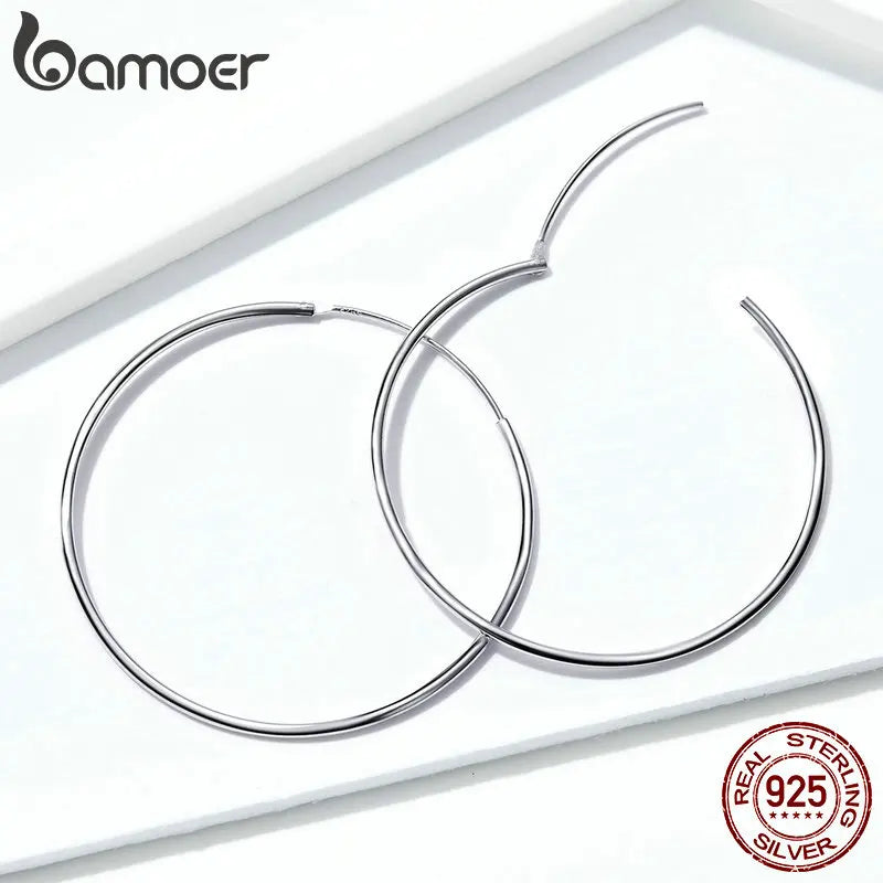 Large Round Hoop Earrings – Sterling Silver Platinum Plated