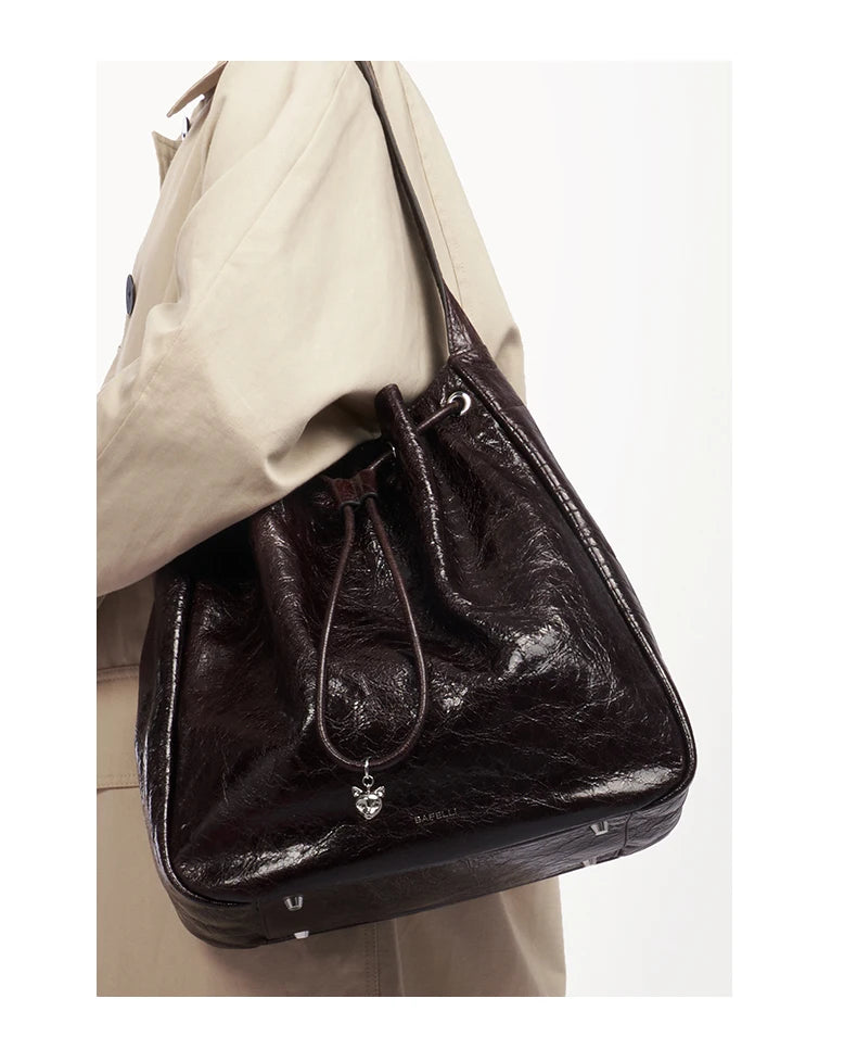 Genuine Cow Leather Hobo Bag – Soft Drawstring Everyday Style