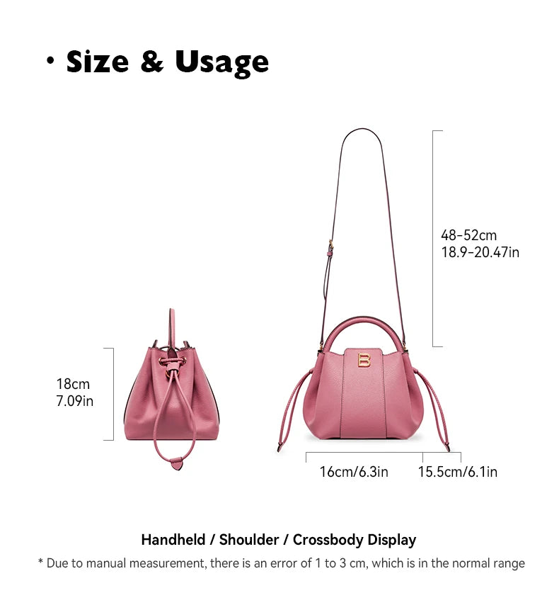 Soft Split Leather Bucket Bag – Casual Flap Shoulder Style
