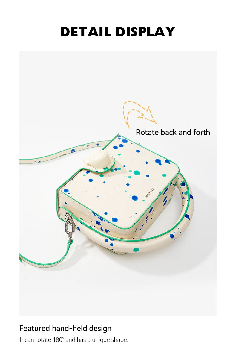 Boxy Genuine Leather Flap Bag – Dot Pattern Cat Design