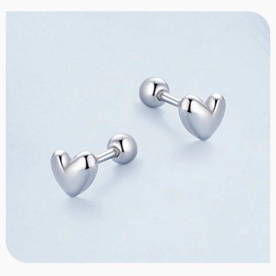 Mini Heart Stud Earrings – 925 Sterling Silver, Platinum Plated