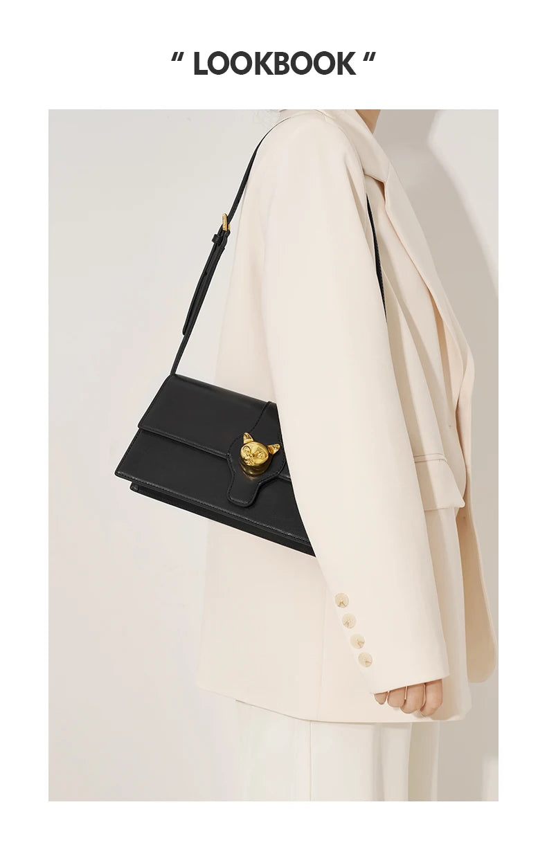 Genuine Leather Shoulder Bag – Retro Denim Look