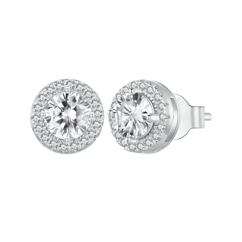 Classic Zircon Stud Earrings – 925 Sterling Silver Round Design
