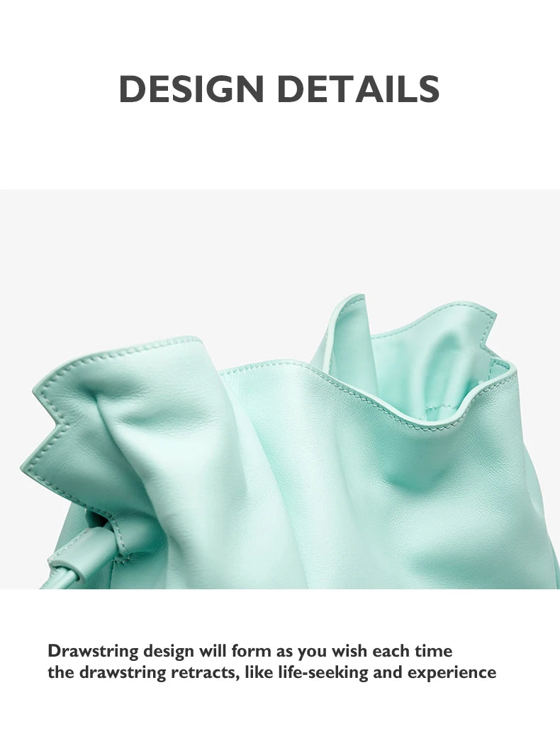 Genuine Leather Bucket Bag – Soft Casual with Open Pocket