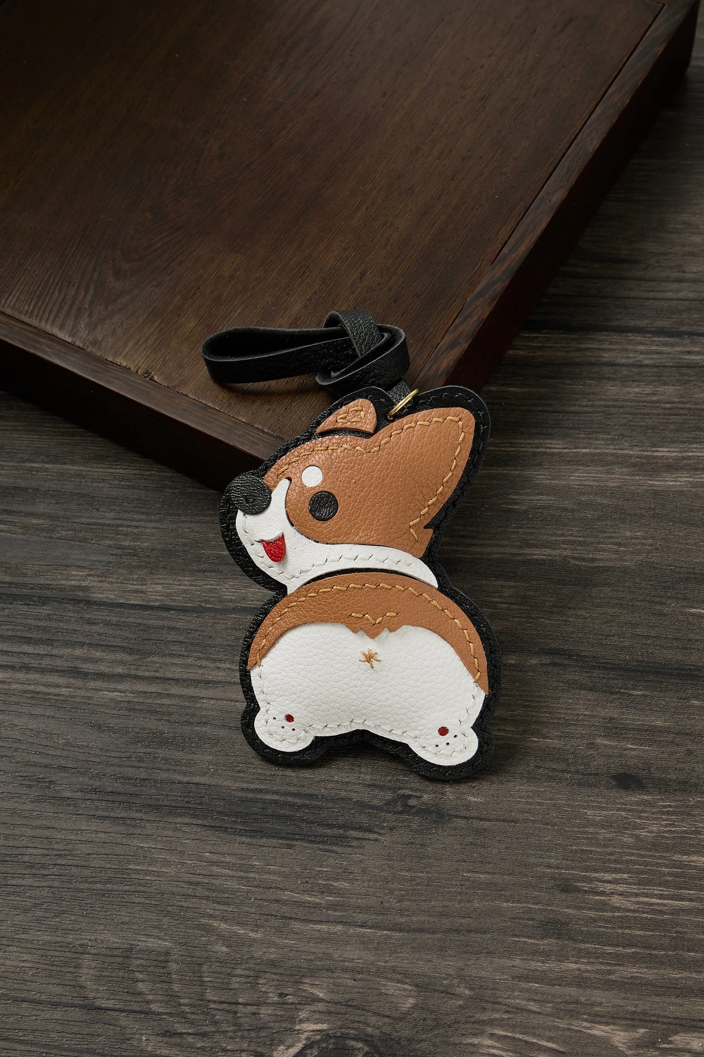 Teddy Dog Leather Bag Charm Keychain
