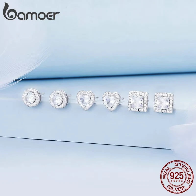 Classic Zircon Stud Earrings – 925 Sterling Silver Round Design