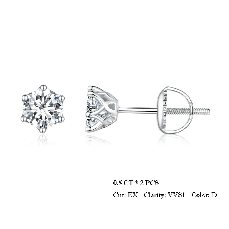 D Color Moissanite Stud Earrings – 925 Sterling Silver