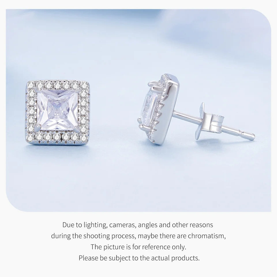Classic Zircon Stud Earrings – 925 Sterling Silver Round Design