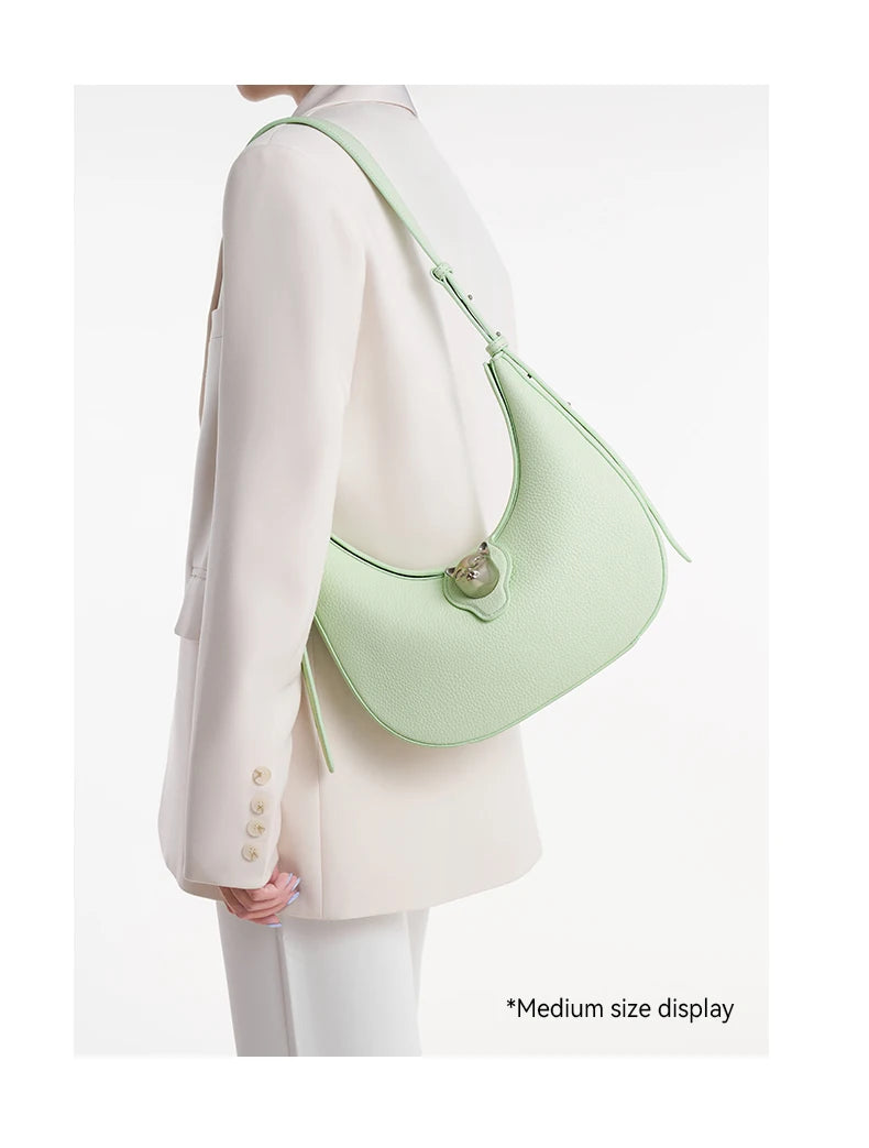 Genuine Leather Half Moon Tote – Soft Structure with Lock