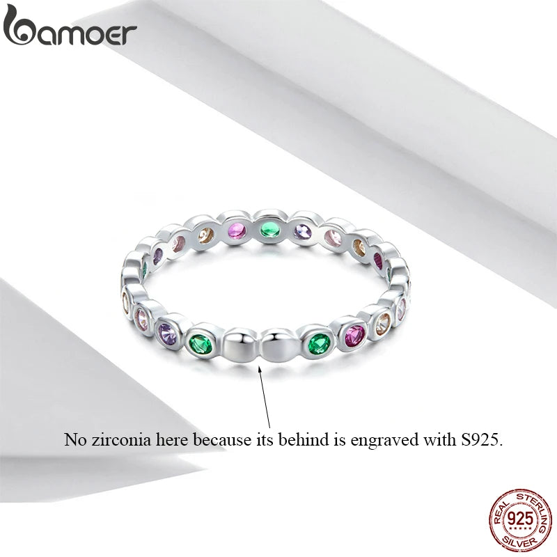 925 Sterling Silver Rainbow Ring with Full Zircons – Stackable and Dazzling