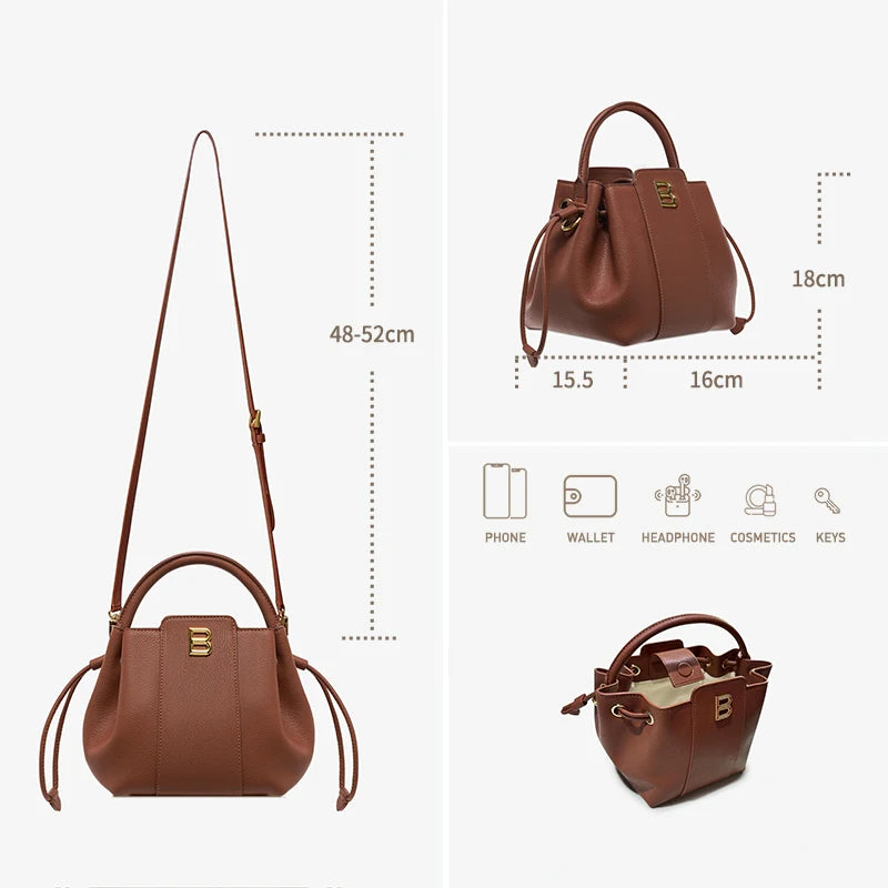 Soft Split Leather Bucket Bag – Casual Flap Shoulder Style