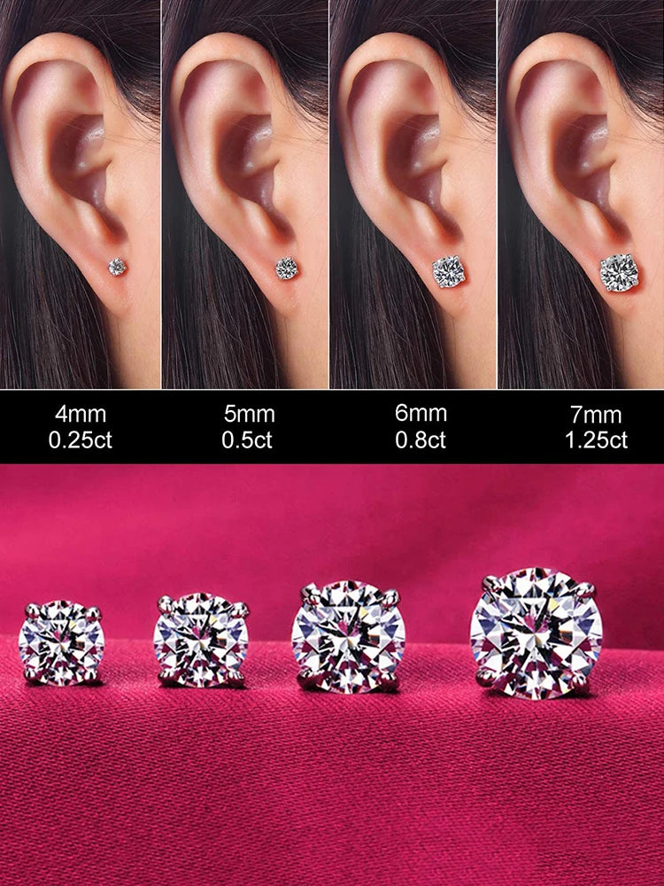 Platinum Plated 925 Sterling Silver Stud Earrings with Round Zircon