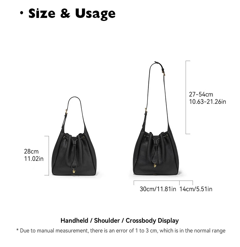 Genuine Cow Leather Hobo Bag – Soft Drawstring Everyday Style