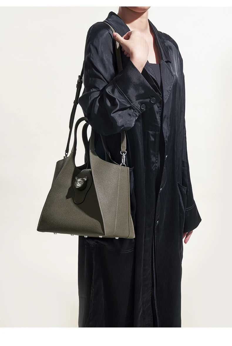Genuine Leather Tote Bag – Soft Casual Style with Open Pocket