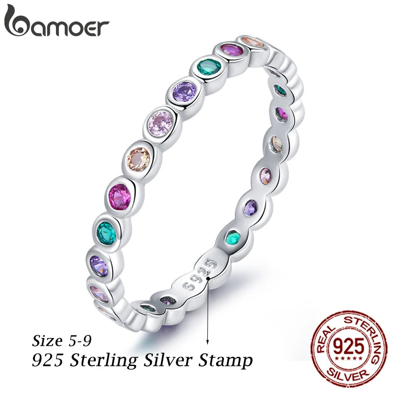925 Sterling Silver Rainbow Ring with Full Zircons – Stackable and Dazzling