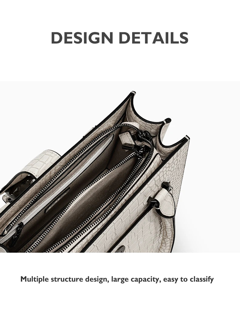 Structured Business Tote in Genuine Leather with Lock Closure