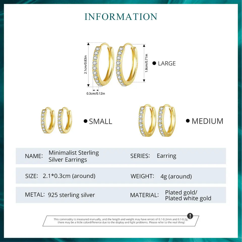 925 Sterling Silver CZ Huggie Hoop Earrings with Geometric Design