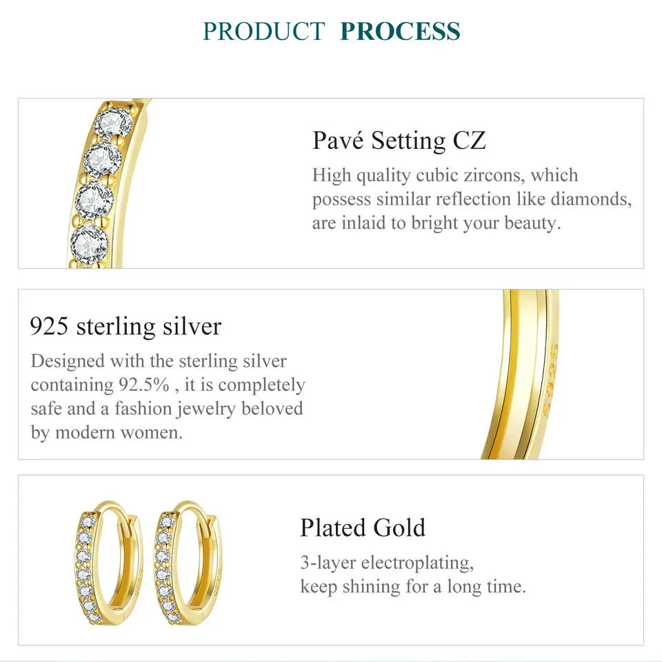 925 Sterling Silver CZ Huggie Hoop Earrings with Geometric Design