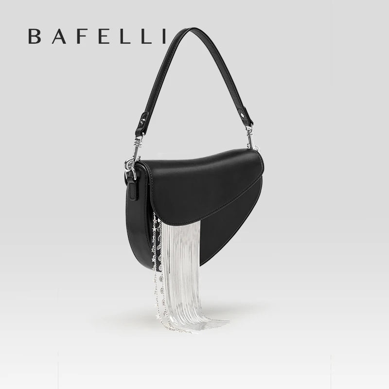 Genuine Leather Saddle Crossbody and Shoulder Bag – Tassel Flap Design