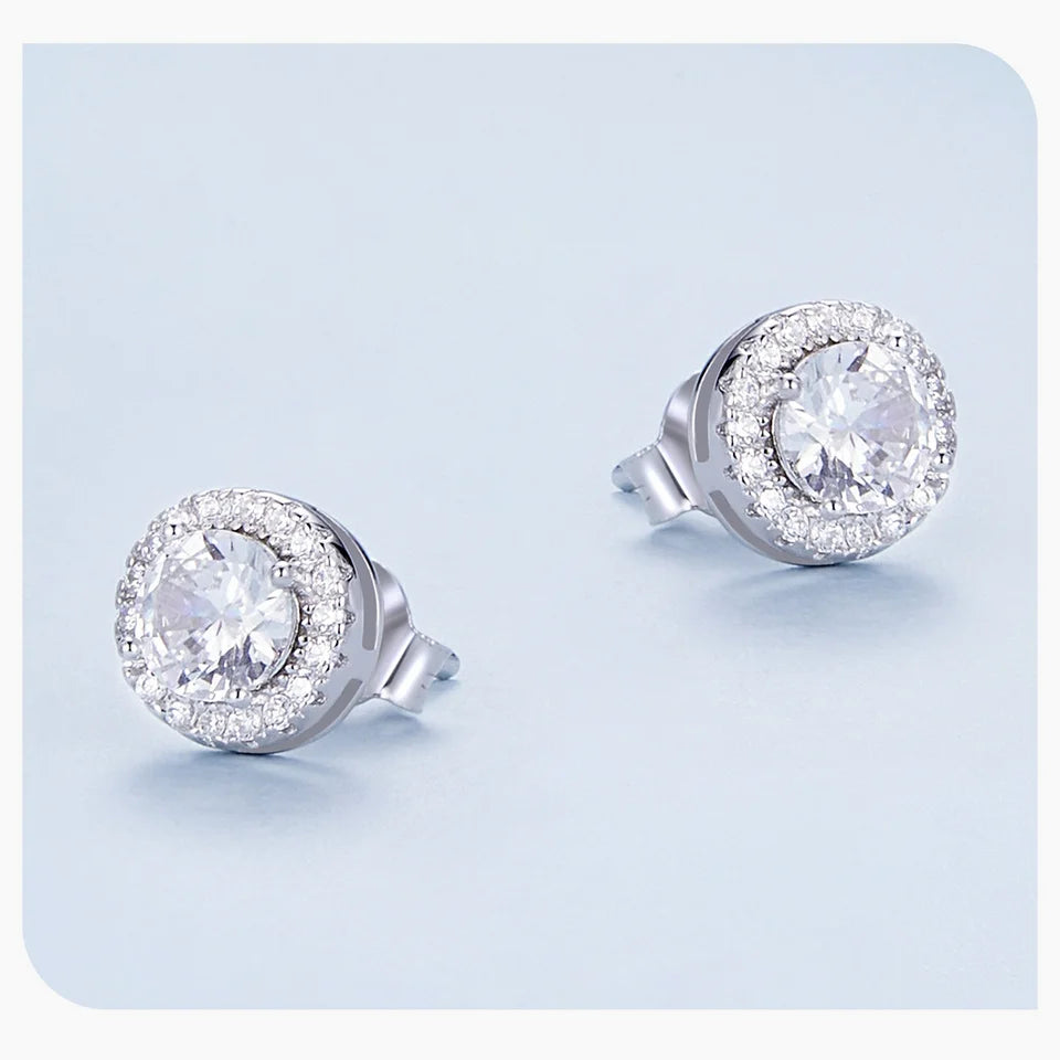 Classic Zircon Stud Earrings – 925 Sterling Silver Round Design