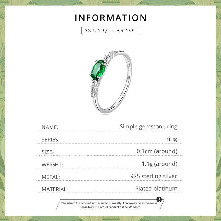 Green Zircon Ring – 925 Sterling Silver with Prong Setting