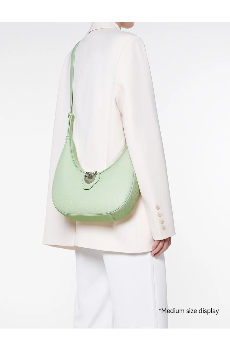 Genuine Leather Half Moon Tote – Soft Structure with Lock