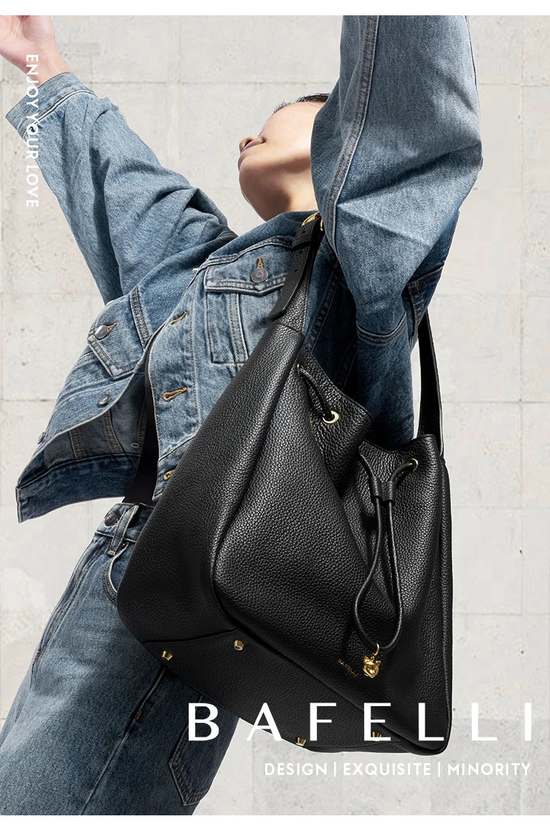 Genuine Cow Leather Hobo Bag – Soft Drawstring Everyday Style