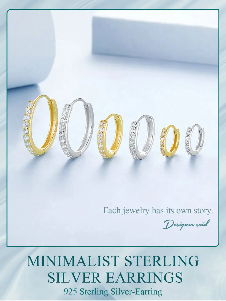 925 Sterling Silver CZ Huggie Hoop Earrings with Geometric Design