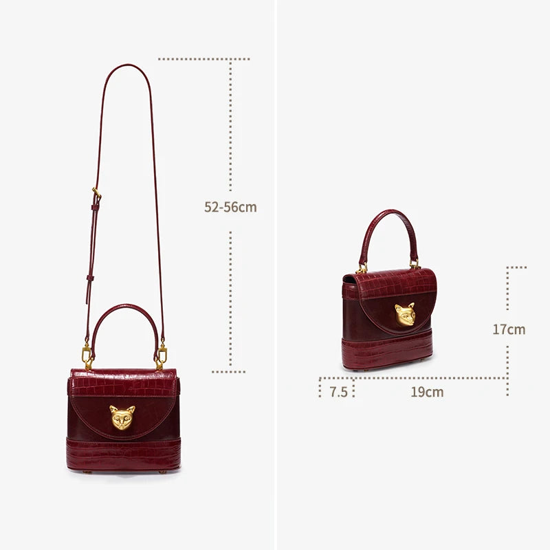 Genuine Leather Flap Shoulder Bag – Animal Texture with Lock