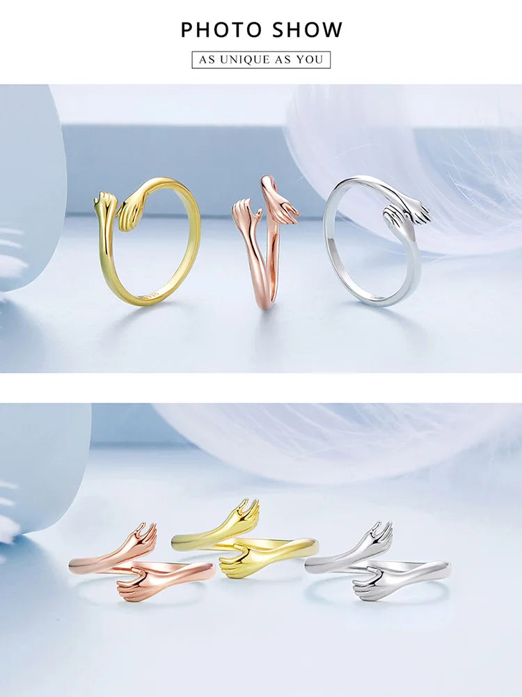 925 Sterling Silver Hug Ring with Open Adjustable Design