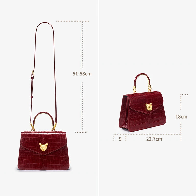 Crocodile Pattern Genuine Leather Flap Bag – Business Style with Lock
