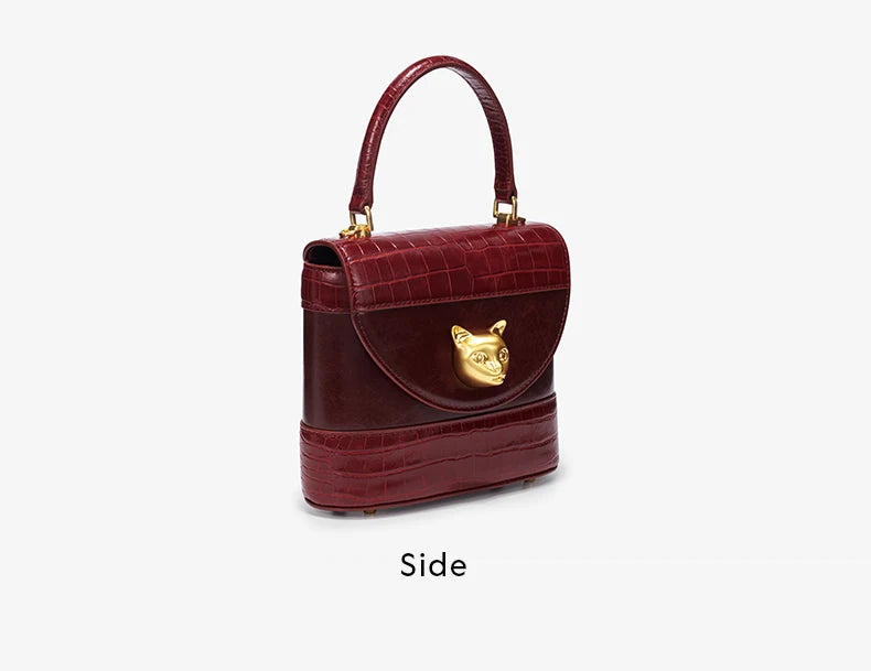 Genuine Leather Flap Shoulder Bag – Animal Texture with Lock