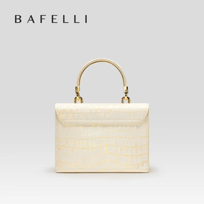 Genuine Leather Flap Shoulder Bag – Gold Lock Elegance