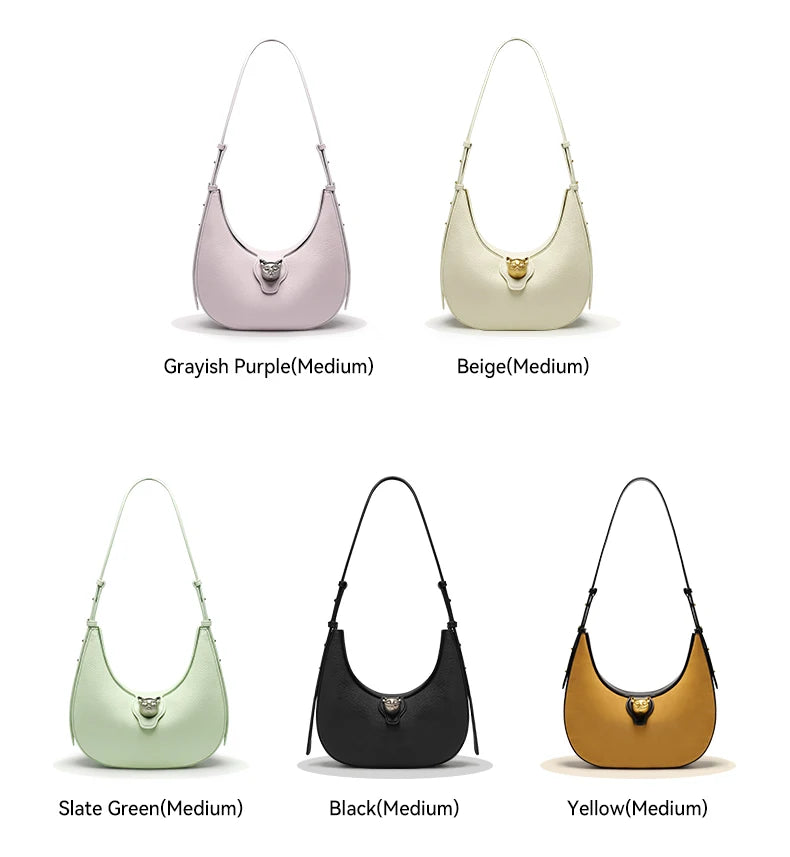 Genuine Leather Half Moon Tote – Soft Structure with Lock