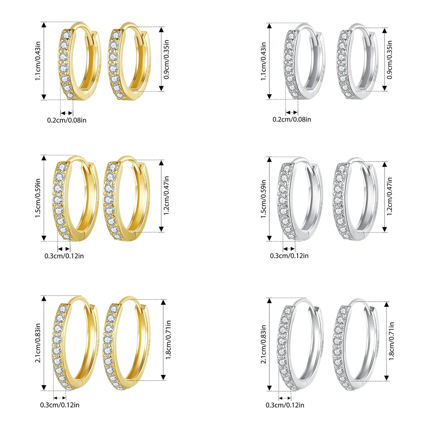 925 Sterling Silver CZ Huggie Hoop Earrings with Geometric Design