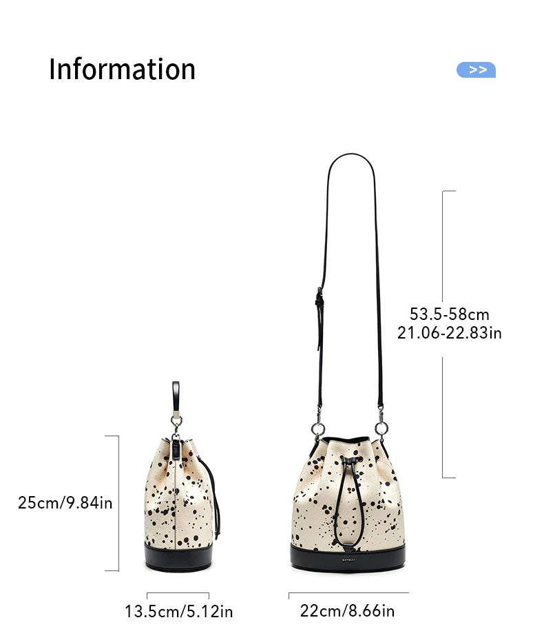 Genuine Leather Bucket Bag – Dot Pattern Drawstring