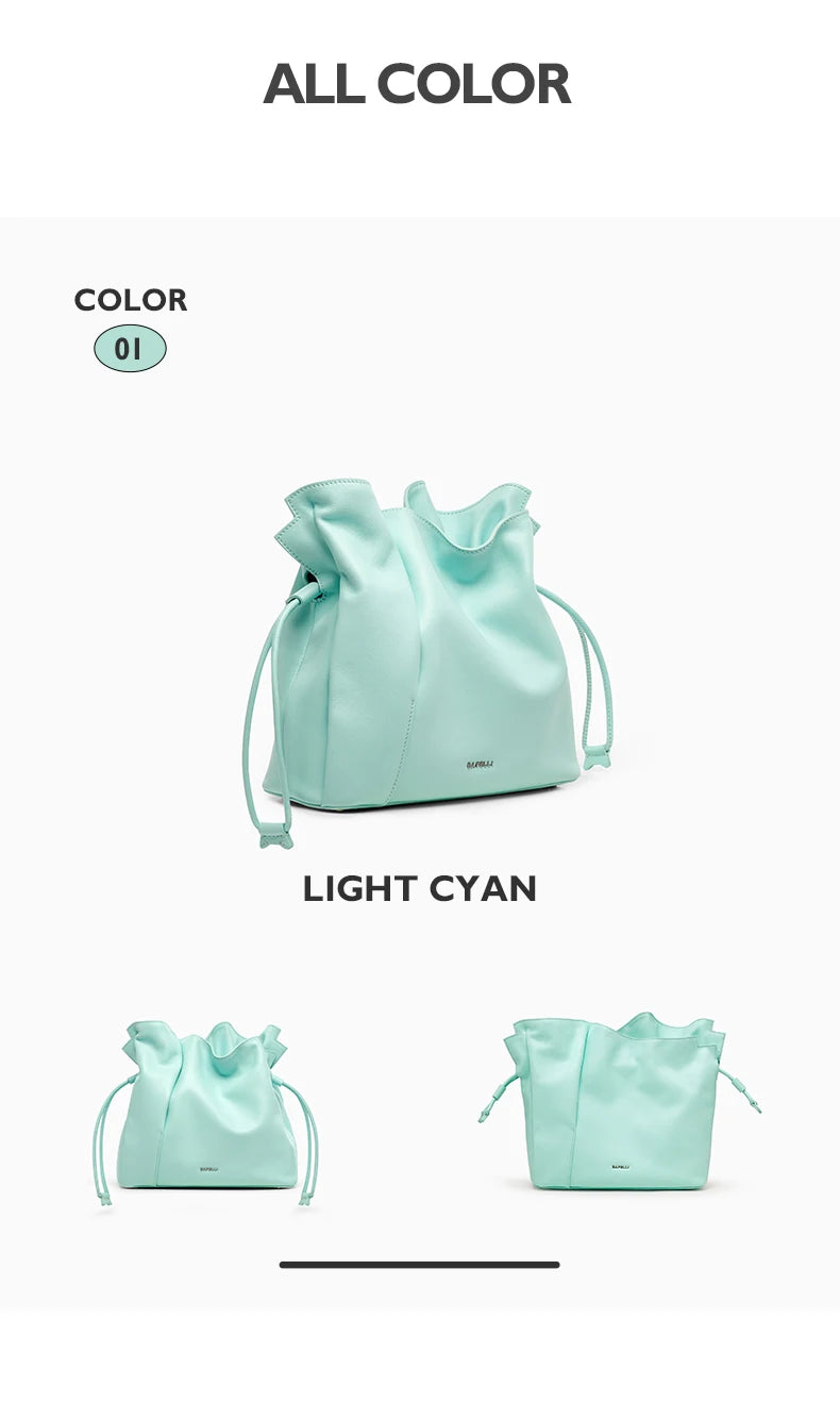 Genuine Leather Bucket Bag – Soft Casual with Open Pocket