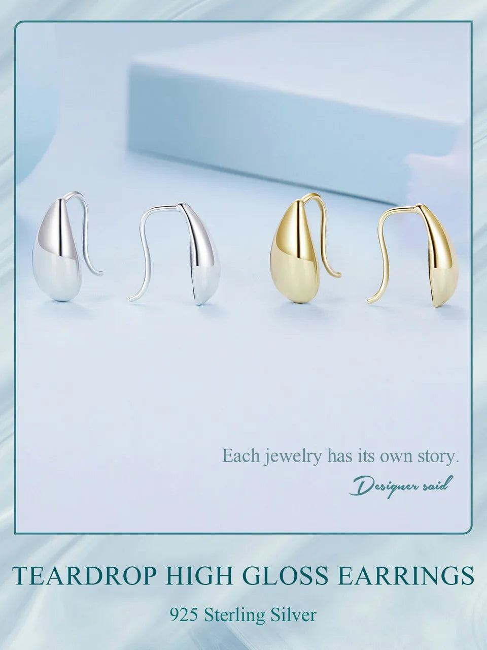 Glossy Waterdrop Stud Earrings – 925 Sterling Silver