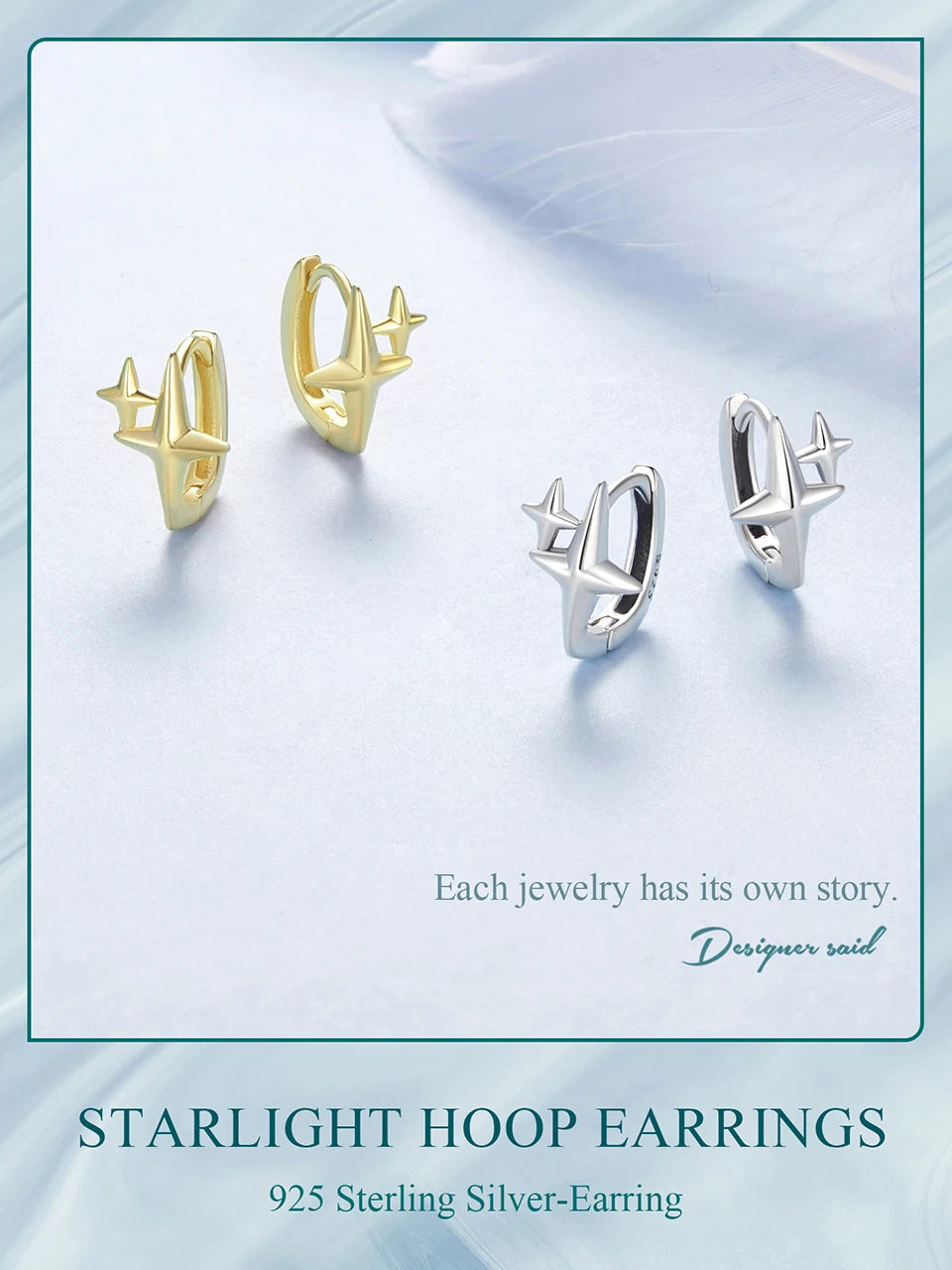 925 Sterling Silver Starlight Hoop Earrings – Minimalist Double Star Huggie