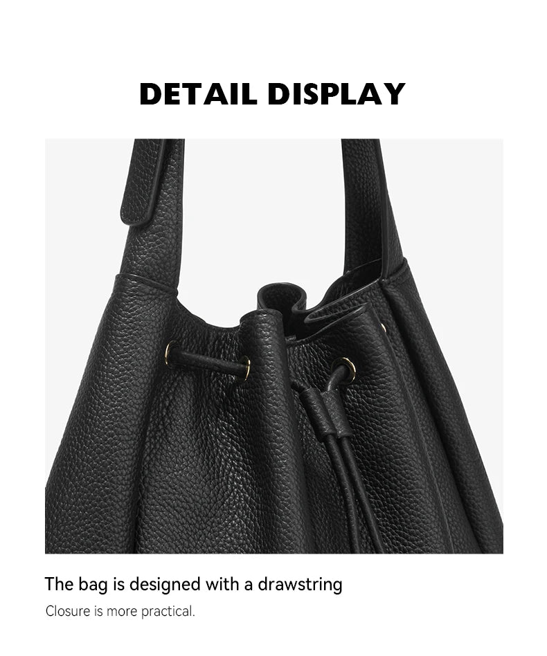 Genuine Cow Leather Hobo Bag – Soft Drawstring Everyday Style