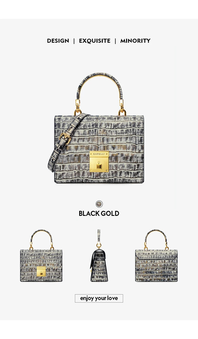 Genuine Leather Flap Shoulder Bag – Gold Lock Elegance